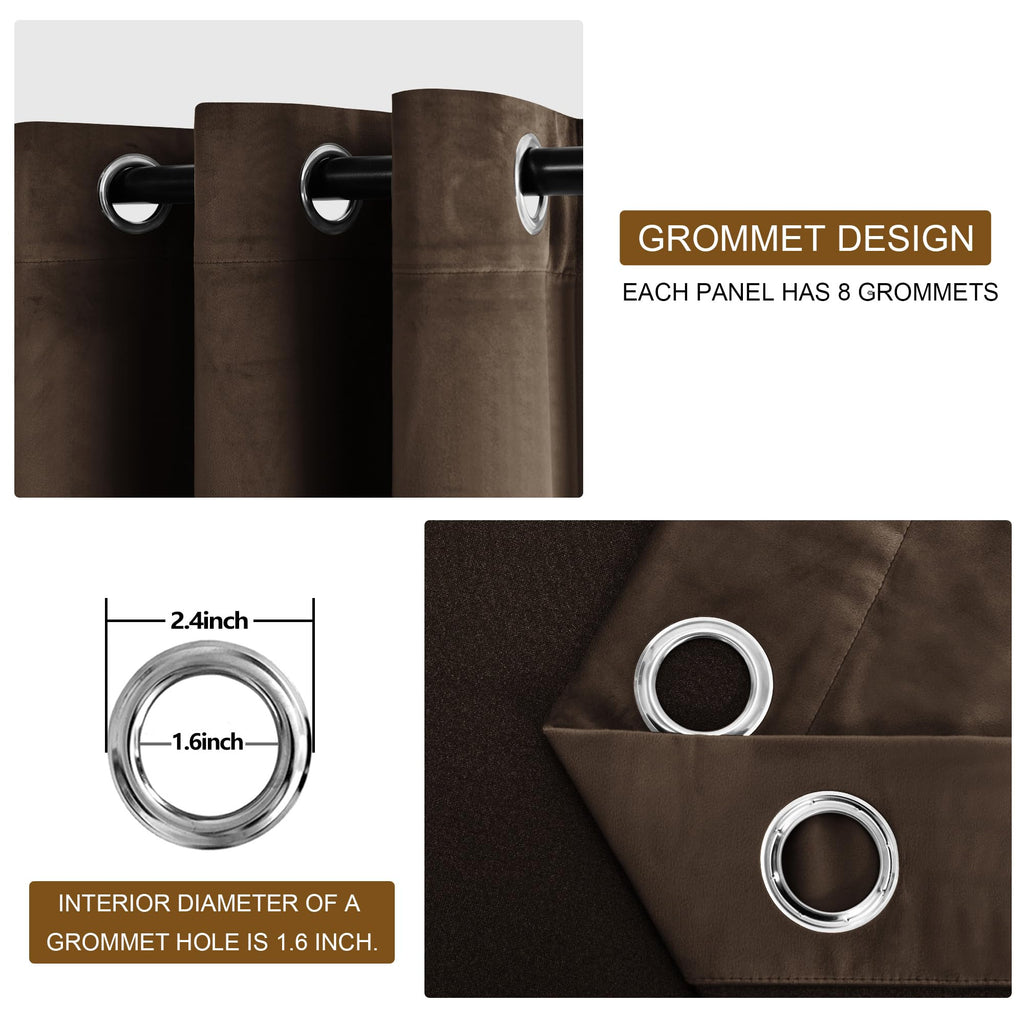 Dwcn Dark Brown Blackout Velvet Curtains - 96 Inches Long Dark Brown Refresh Bundleable Heavy Duty Thermal Insulated Grommet Win