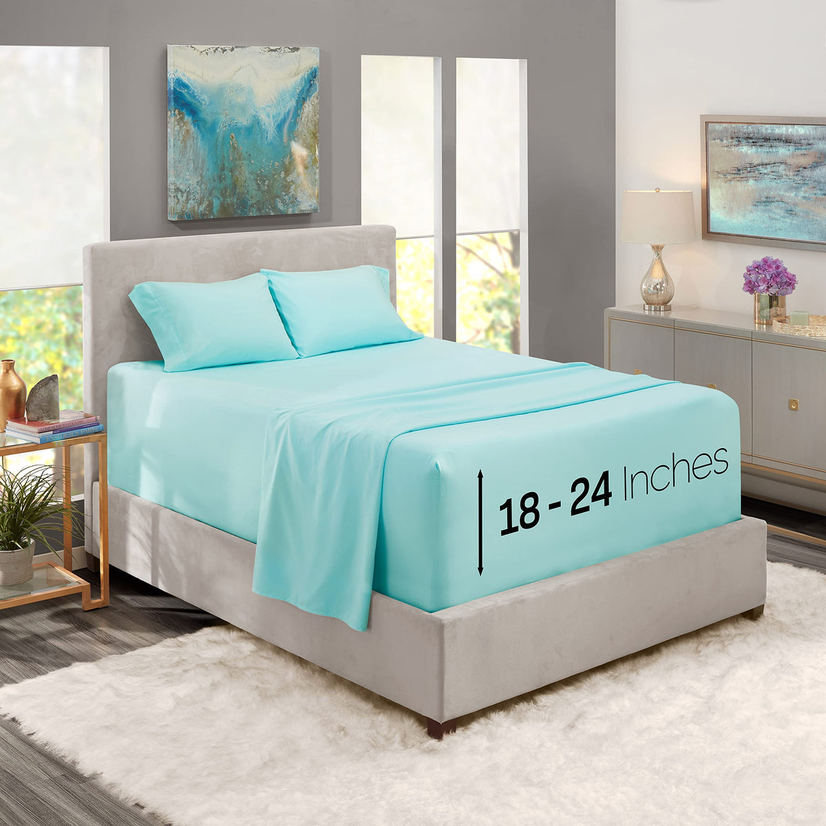 Nestl Extra Deep Pocket Sheets - Fits Mattress 18-24 Inches Deep, Extra Deep Pocket Queen Sheets Sets, 4 Piece Queen Size Sheets