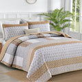 Wongs Bedding Brown Quilt Queen Size, Bohemian Stripe Quilt Sets 3 Pieces Boho Quilted Bedspread Set Lightweight Microfiber Cove