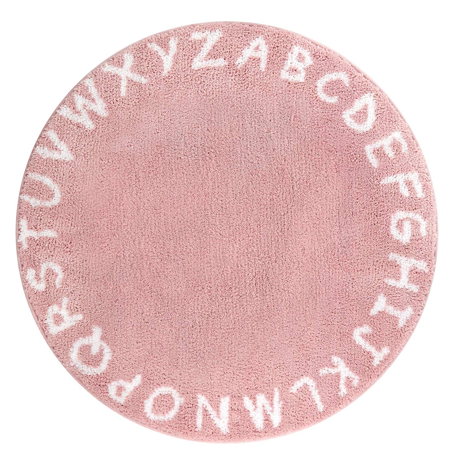 Lahome ABC Pink Round Rug for Girls Bedroom - 3ft Washable Small Classroom Rug Non Slip Alphabet Rug, Circle Nursery Rug for Kid