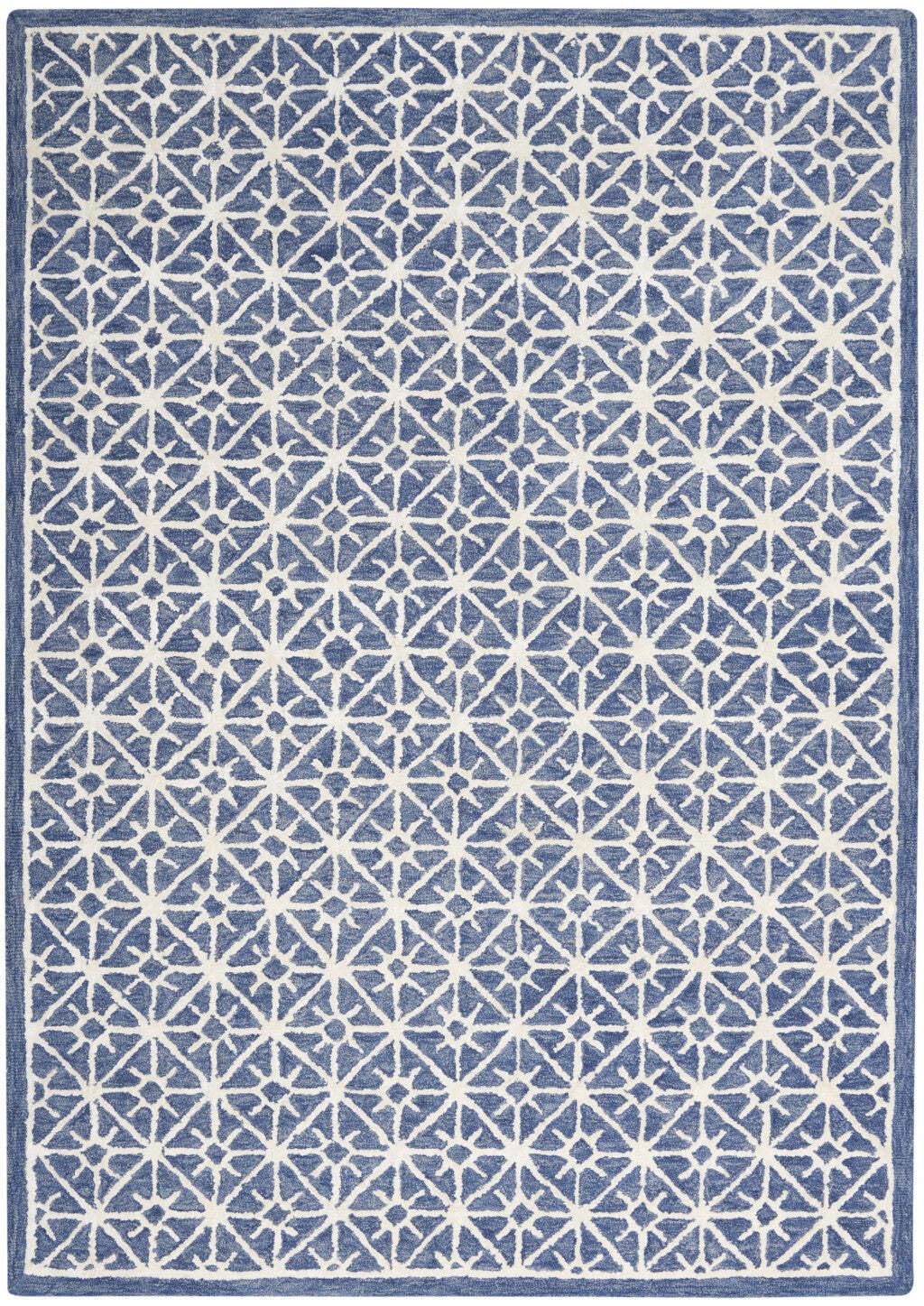 HomeRoots 533386 5 x 7 ft. Blue & Off White Geometric Hand Tufted Rectangle Area Rug