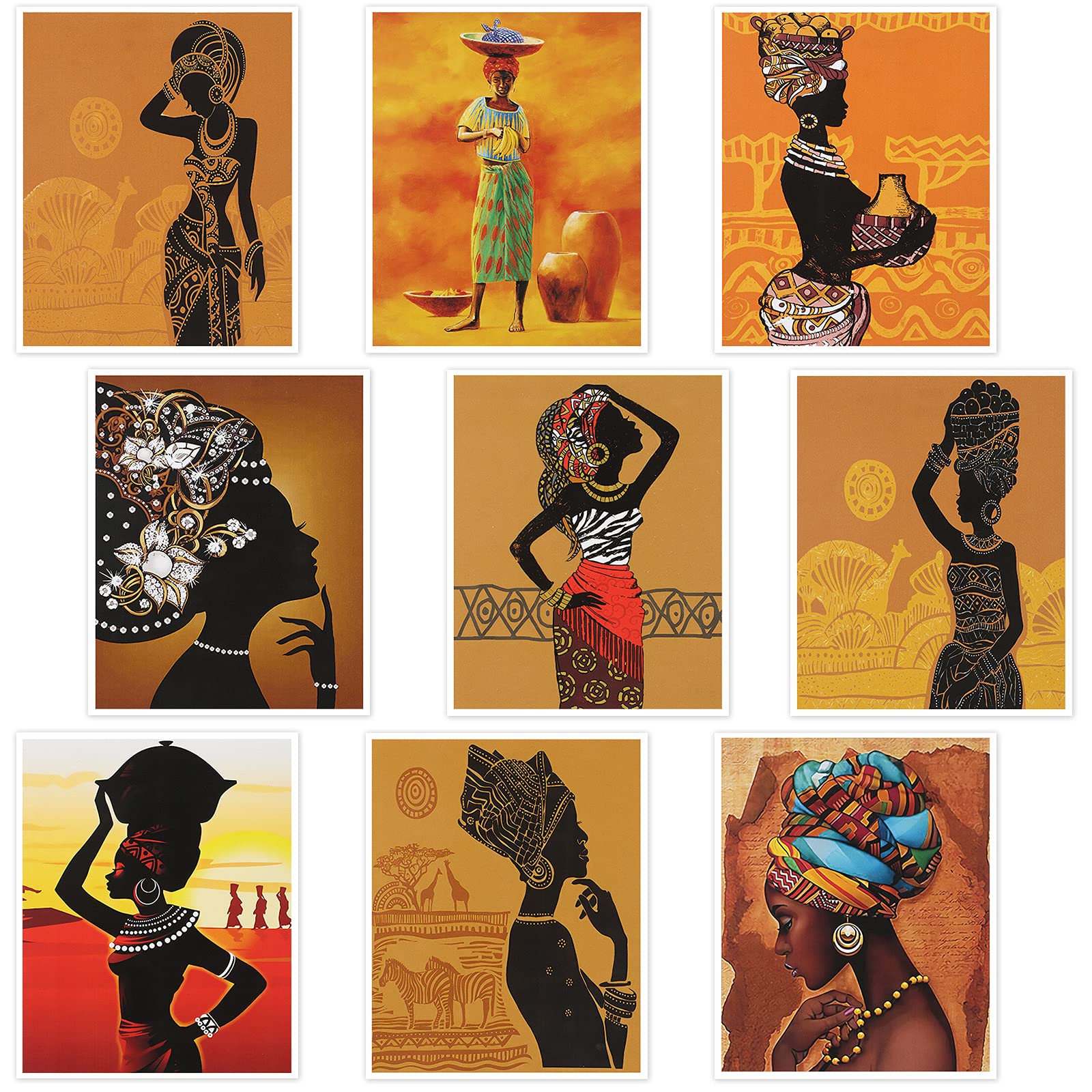 Tenare 9 Pieces Canvas African American Wall Decor Black African Woman Wall Painting Black Art Pictures Retro Ethnic Ancient Pos