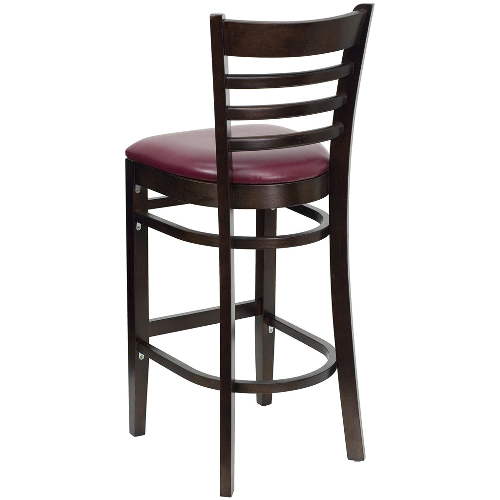 Flash Furniture HERCULES Series Ladder Back Walnut Wood Restaurant Barstool - Burgundy Vinyl Seat