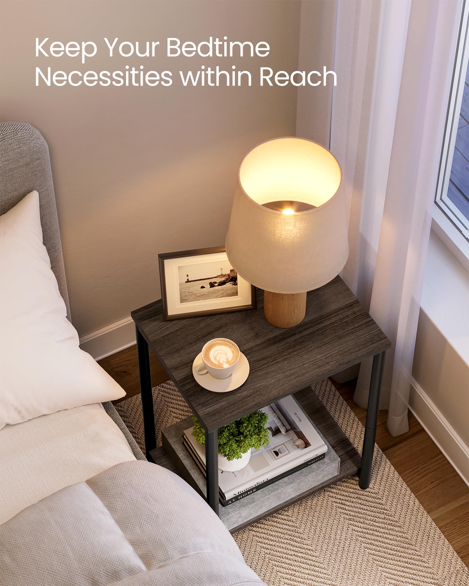 Vasagle Side Tables Set Of 2, Small End Table, Nightstand For Living Room, Bedroom, Office, Bathroom, Chestnut Brown And Classic Black Ulet272B74