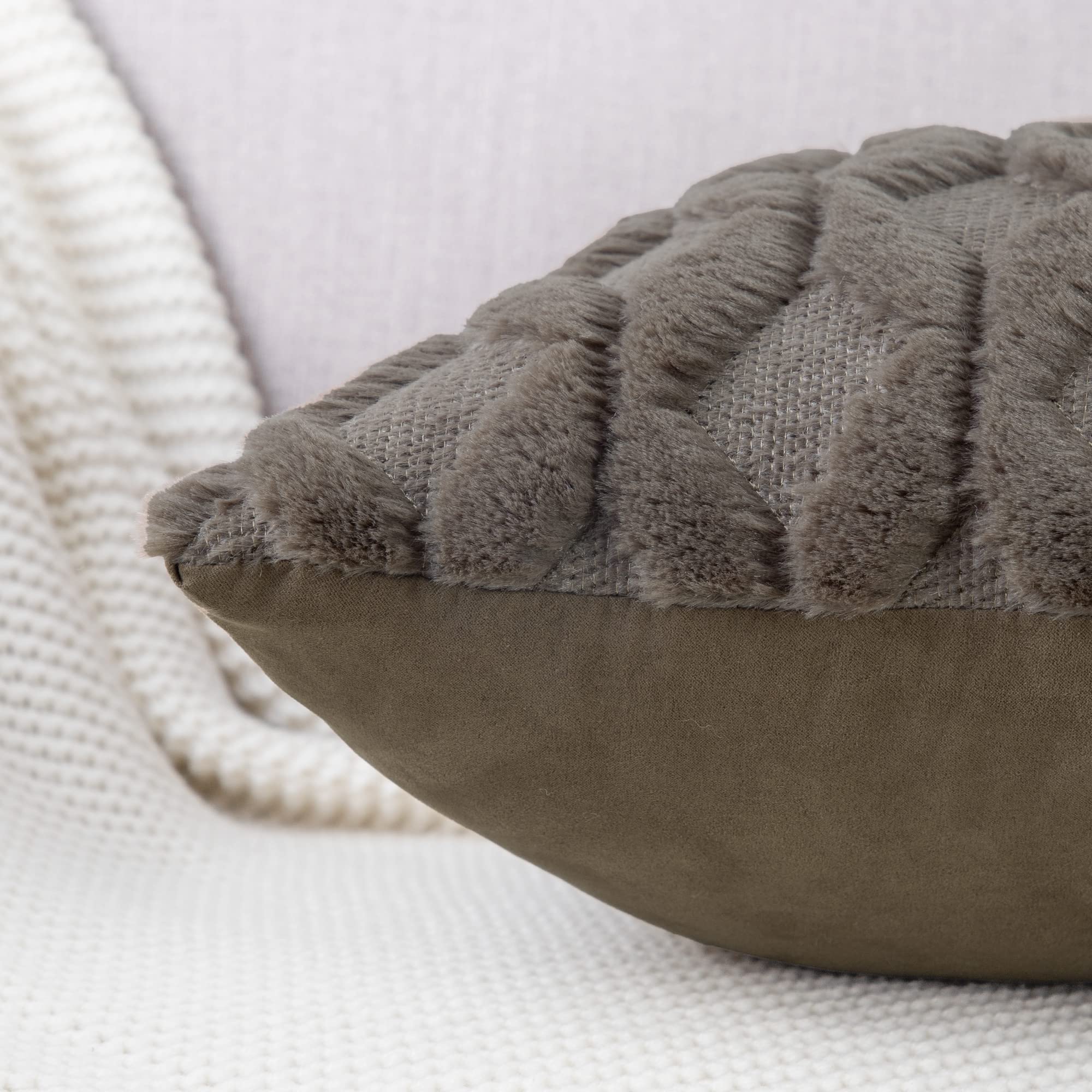 Madizz Set Of 2 Soft Plush Short Wool Velvet Decorative Throw Pillow Covers 12X20 Inch Dark Taupe Rectangular Luxury Style Cushi