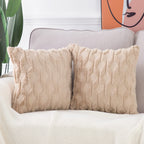 Madizz Set Of 2 Soft Plush Short Wool Velvet Decorative Throw Pillow Covers 24X24 Inch Khaki Square Luxury Style Cushion Cases E