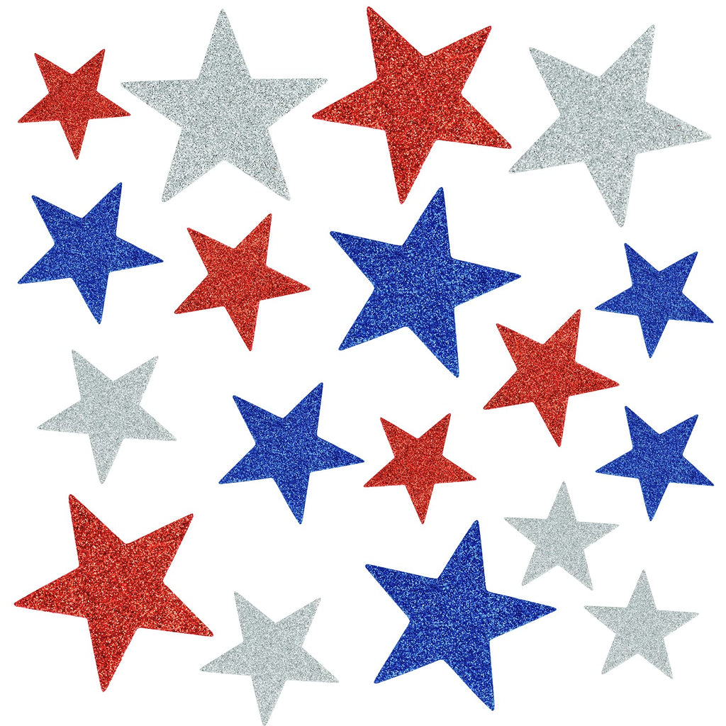 Tongcloud 150pcs Patriotic Glitter Star Foam Glitter Star Foam Sticker July 4th Patriotic Star Stickers Self-Adhesive Independen