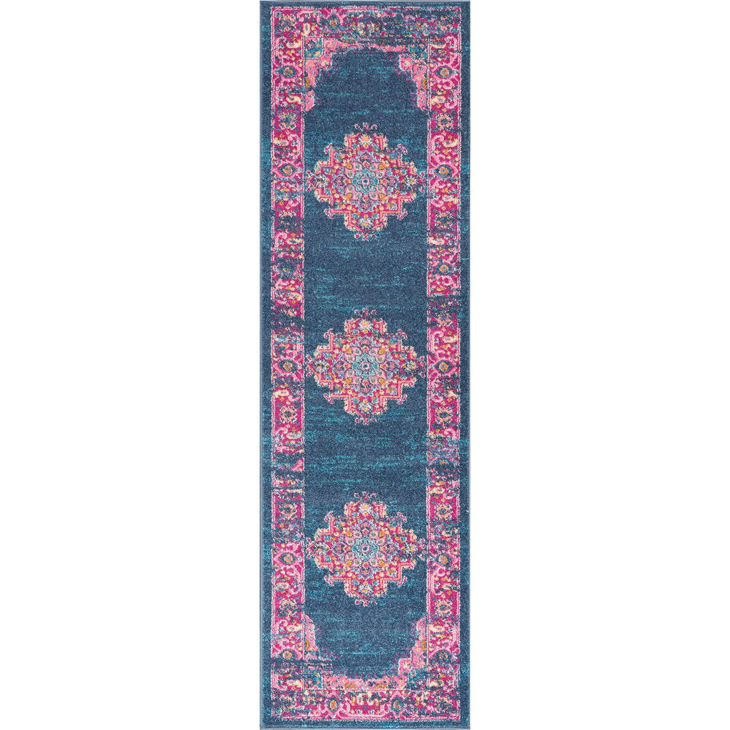 Nourison Passion Blue 2'2' X 10' Area Rug, Boho, Traditional, Easy Cleaning, Non Shedding, Bed Room, Living Room, Hallway, (10' Runner)