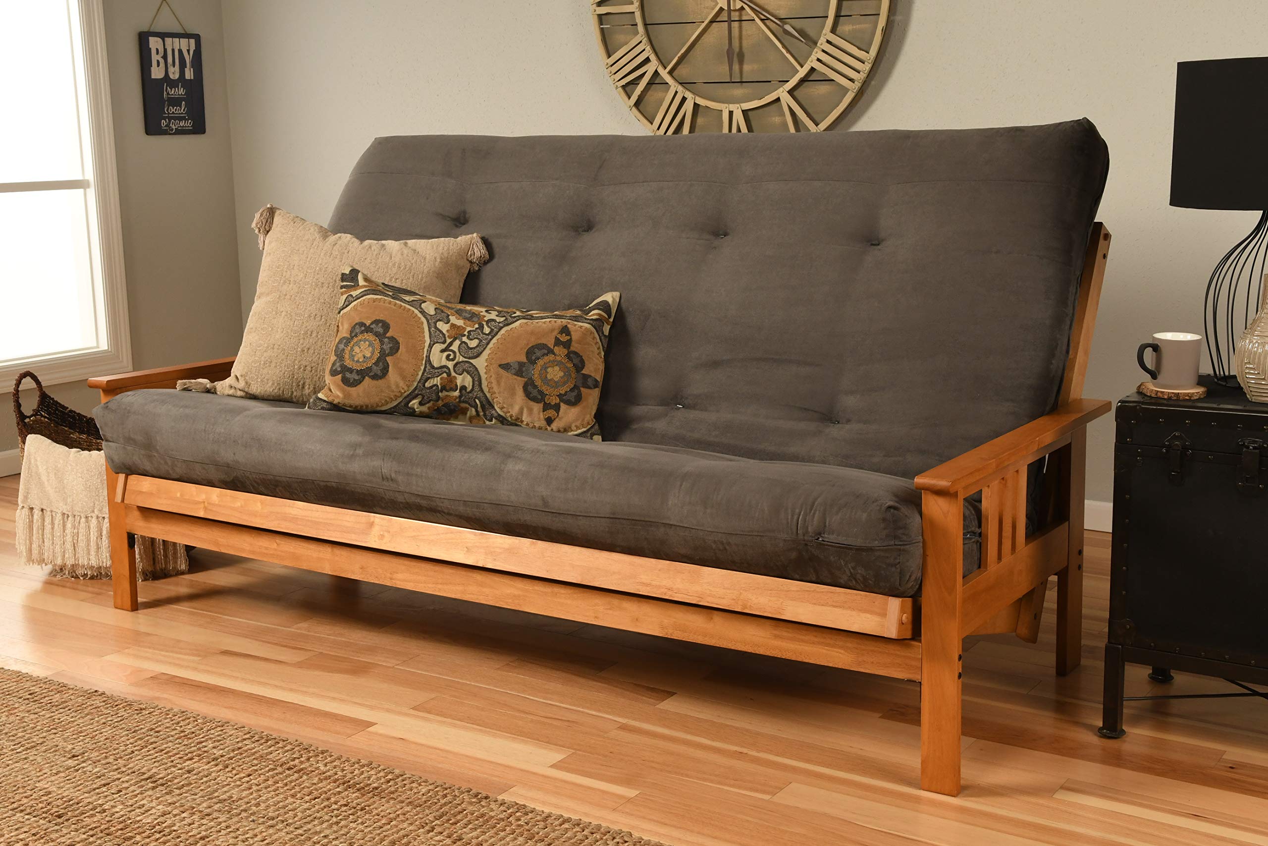Kodiak Furniture Monterey Queen-Size Futon, Butternut Finish With Suede Gray Mattress