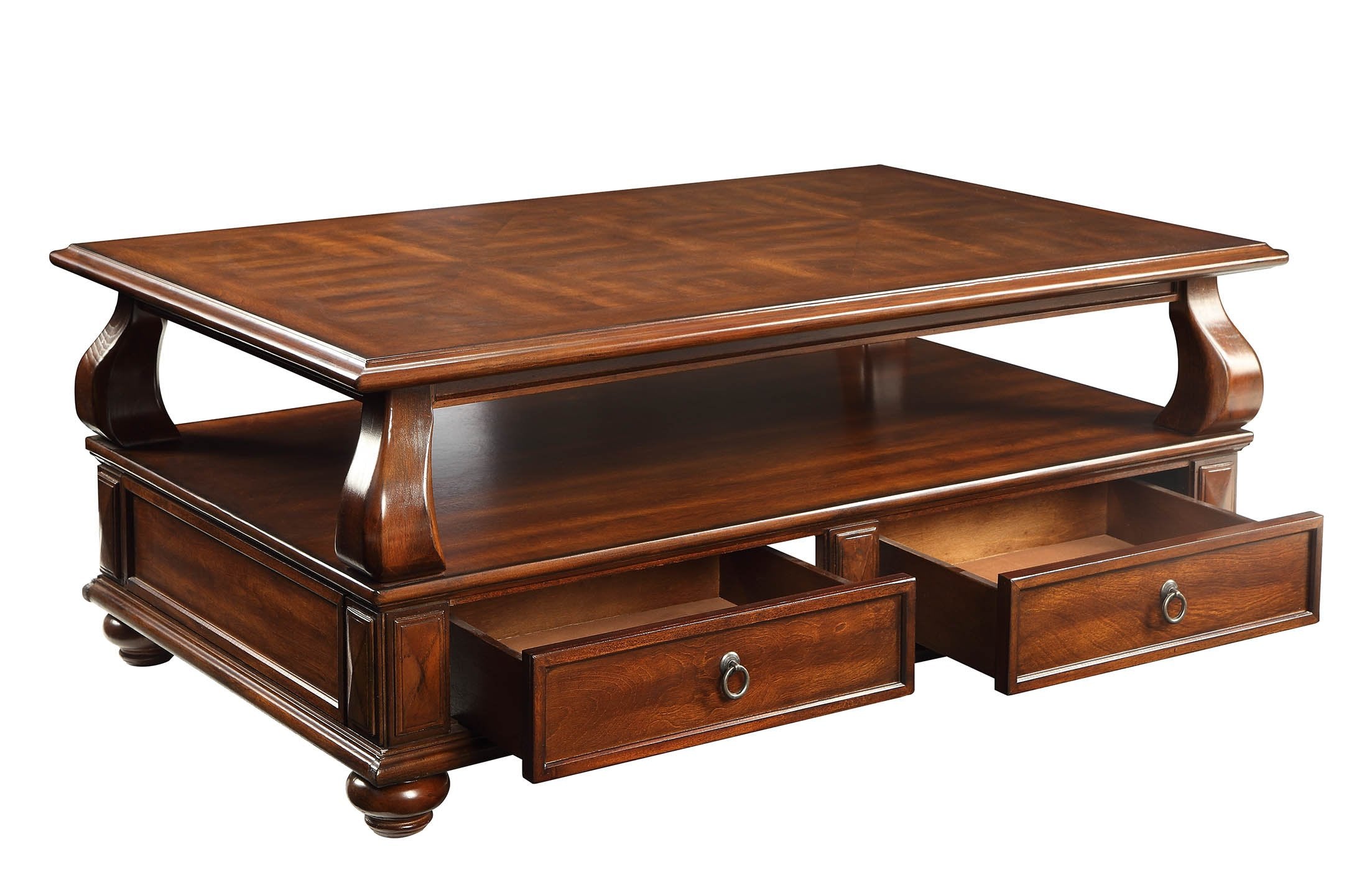 Acme Amado Rectangular 4-Drawer Wooden Coffee Table With Open Shelf In Walnut