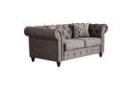 Acme Aurelia Tuxedo Linen Fabric Tufted Loveseat with Nailhead Trim in Brown