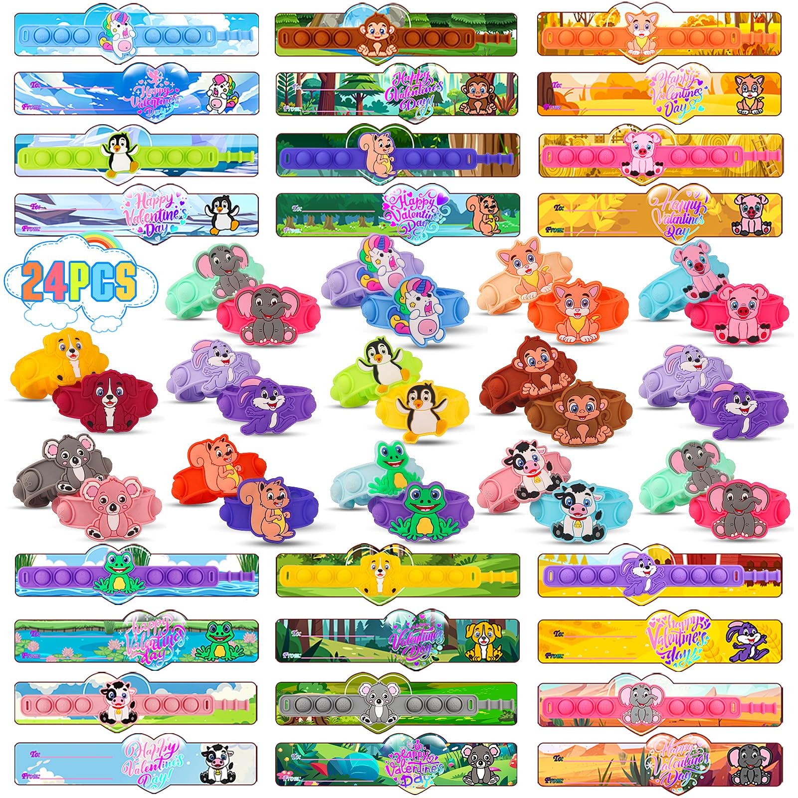Valentines Day Gifts for Kids,24PACK Animal Fidget Toys with Valentines Cards for Kids Classroom,Valentine Exchange Gifts for ki