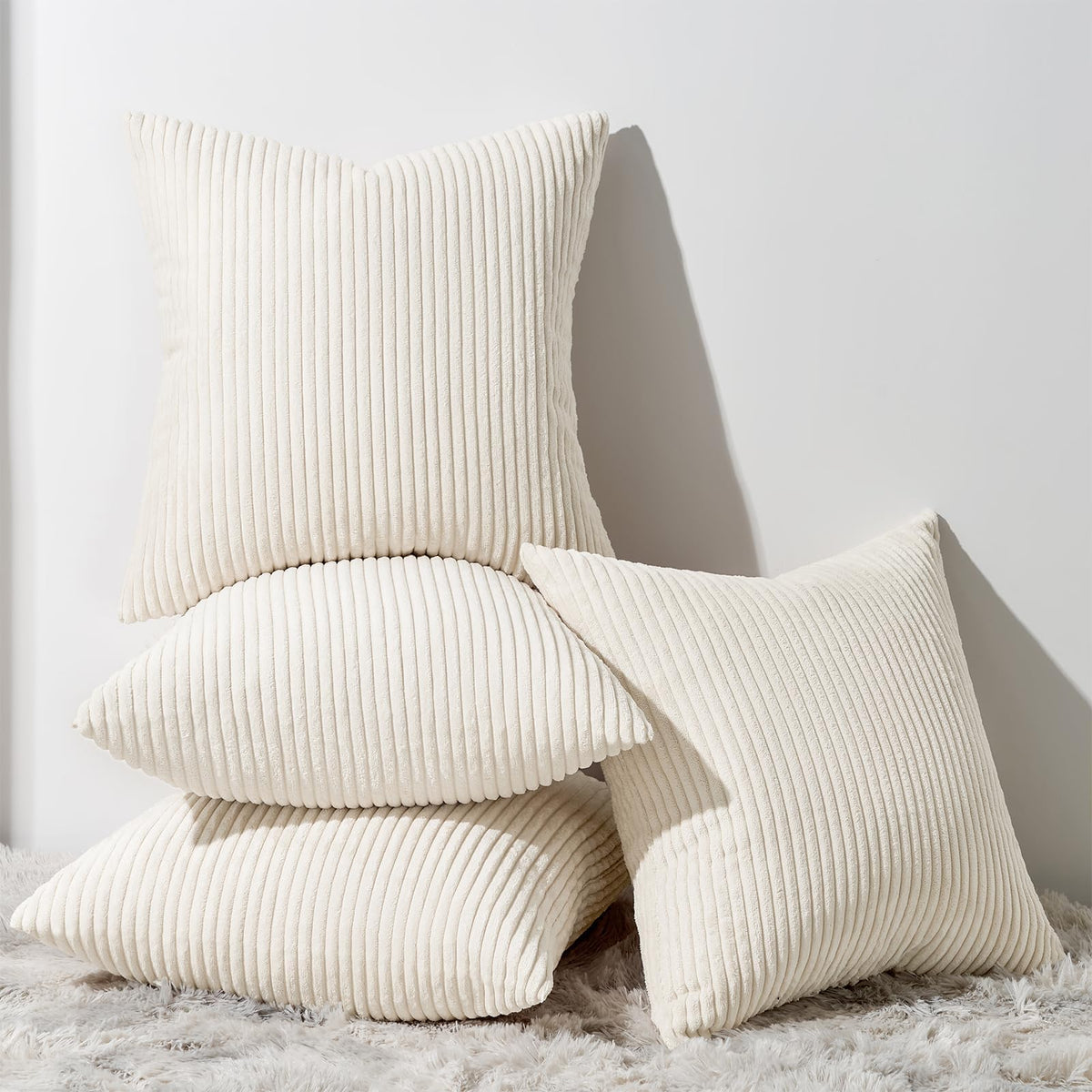 Topfinel Decorative Beige Cream Throw Pillow Covers Cushion Cases, Set Of 4 Soft Velvet Modern Double-Sided Designs, Mix And Mat