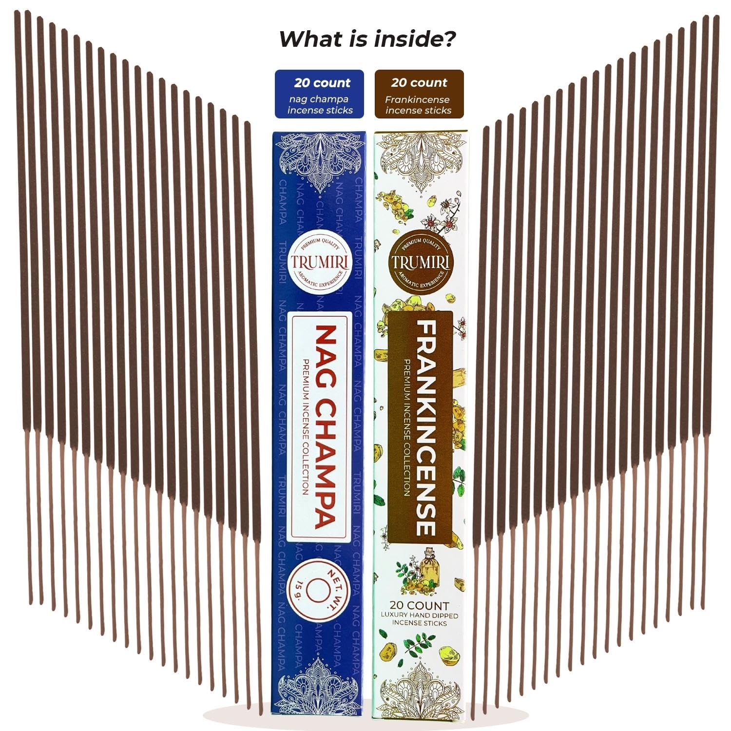 Trumiri Incense Sticks - Combo Pack Of 35 Insence-Sticks - 15 Nag Champa + 20 Frankincense - Insenses - Insents - Incents - Insc