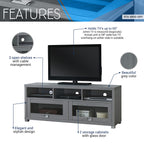 65” Tv Stand With Storage & Glass Display Cabinets, Grey Tv Stand For Living Room Or Bedroom With Cable Management, Fits Screens Up To 65 Inches When Measured Diagonally, Grey