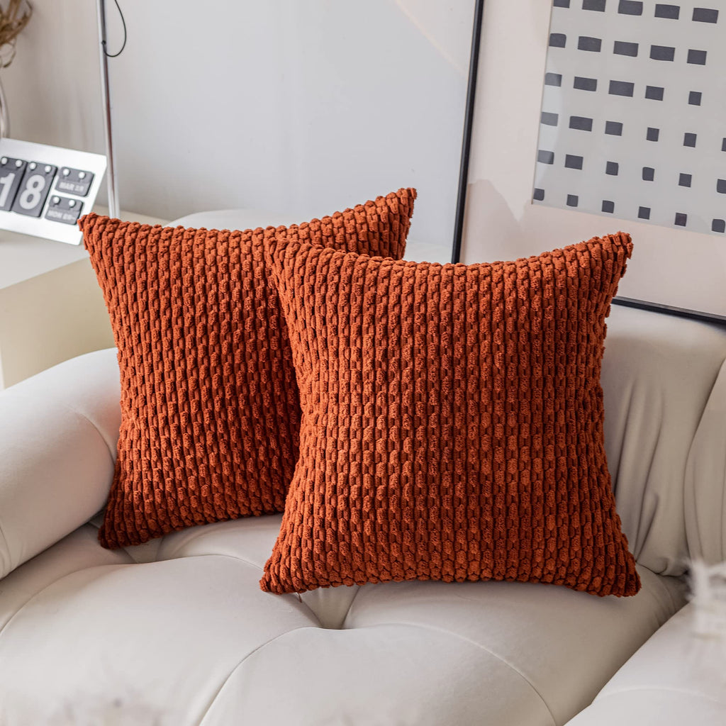 Kevin Textile Pack Of 2 Corduroy Decorative Throw Pillow Covers 26X26 Inch Soft Boho Striped Pillow Covers Modern Farmhouse Home Decor For Spring Sofa Living Room Couch Bed Burnt Brick