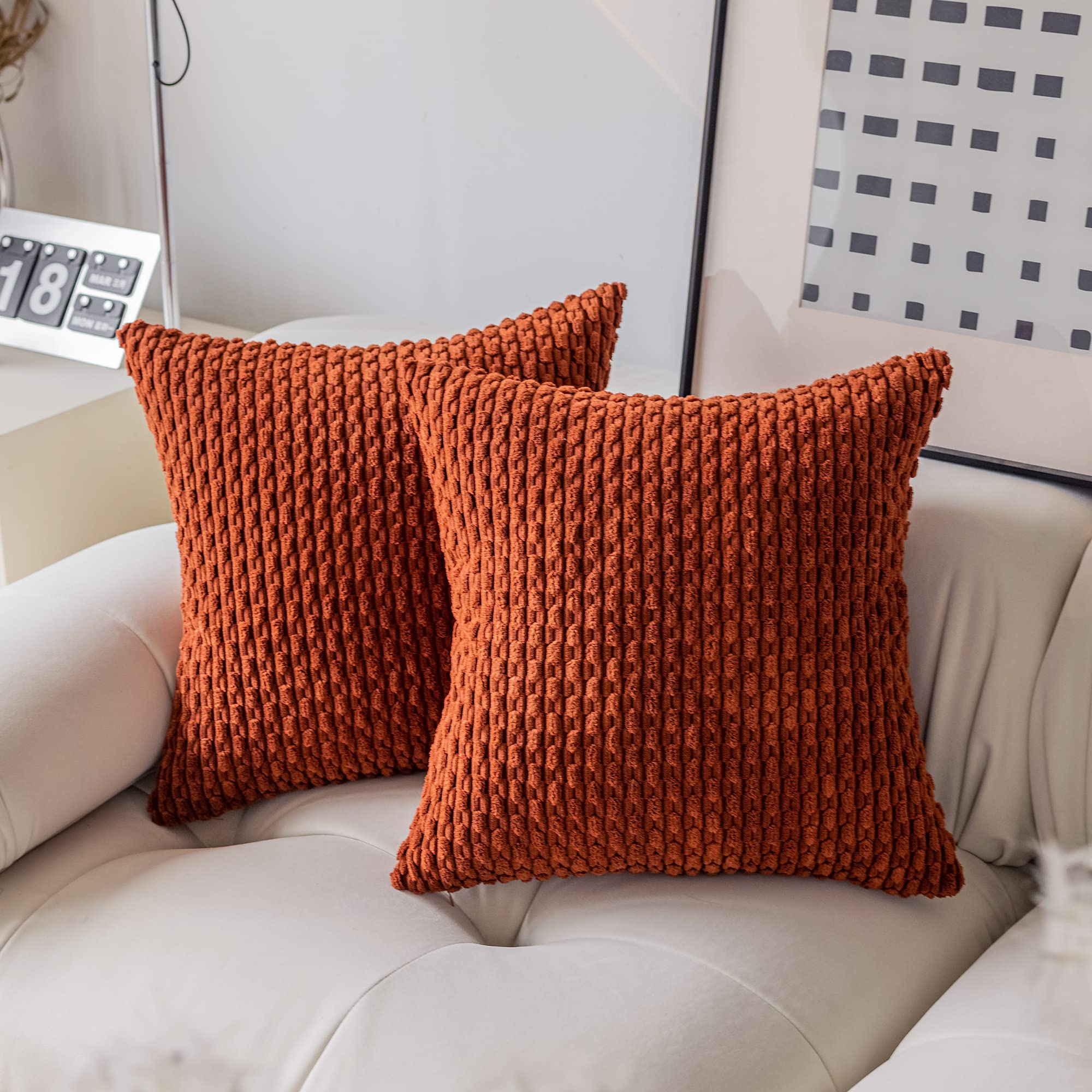 Kevin Textile Pack Of 2 Corduroy Decorative Throw Pillow Covers 26X26 Inch Soft Boho Striped Pillow Covers Modern Farmhouse Home Decor For Spring Sofa Living Room Couch Bed Burnt Brick