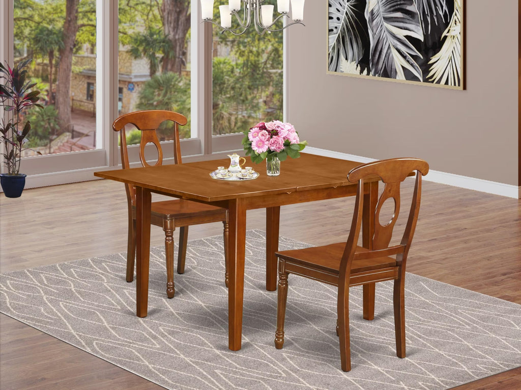 East West Furniture MLNA3-SBR-W 3 Piece Dining Room Furniture Set Contains a Rectangle Wooden Table with Butterfly Leaf and 2 Kitchen Dining Chairs, 36x54 Inch, Saddle Brown