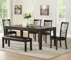 Steve Silver Furniture Ally 6pc Dining Table Set, 60-Inch Table with 18-Inch Extendable Leaf, 4 Upholstered Side Chairs with Bench, Contemporary Design, Dining Room, 42" L x 78" W x 31" H, Brown
