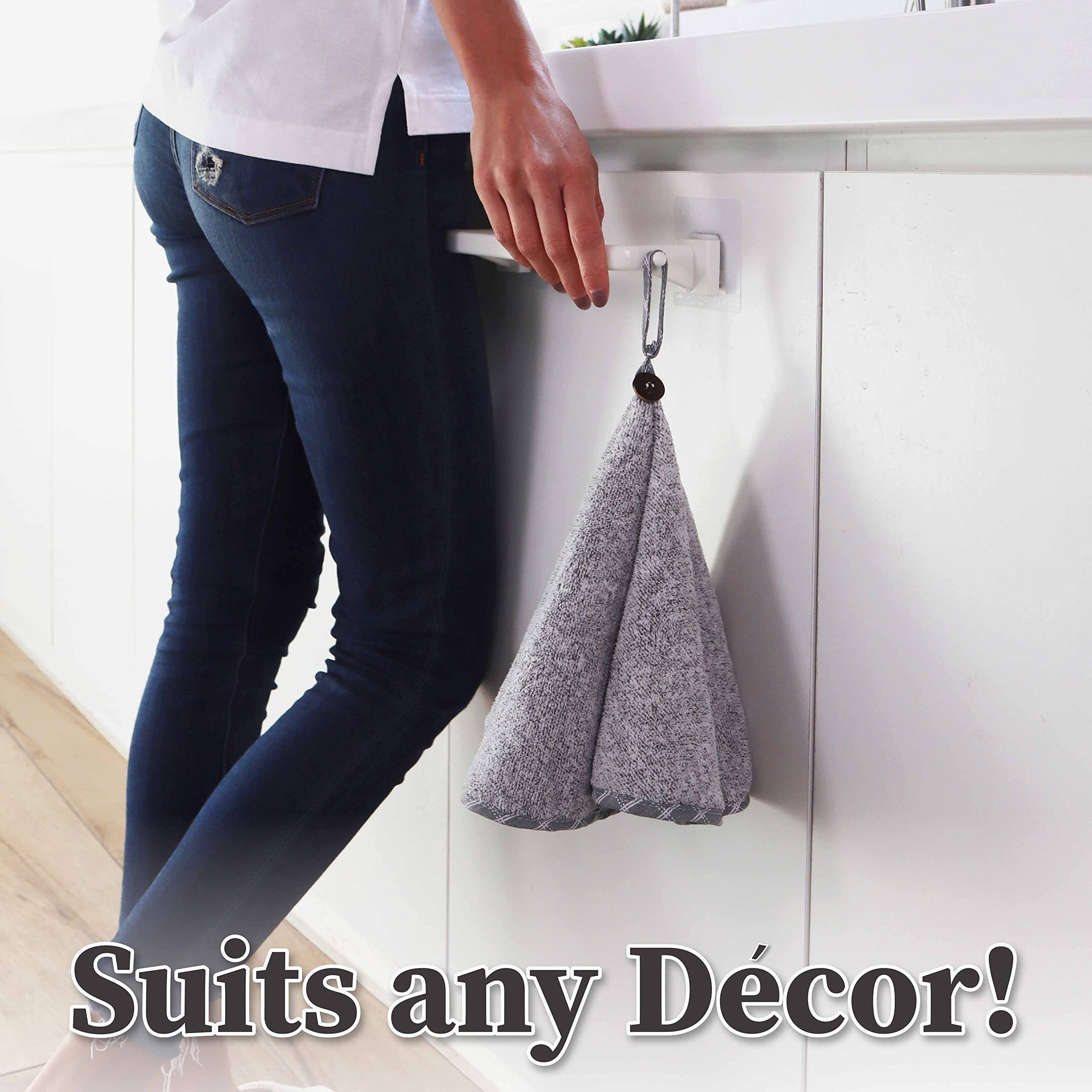 Myhomebody Hand Towels With Button Loop, Hand Towels With Hanging Loops, Kitchen Hand Towels With Button, Charcoal Fiber, Set Of