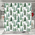 Winter Forest Shower Curtain Green Christmas Tree, Teal Green Pine Tree Bath Curtain Snow Forest Snowy Countryside Landscape Bat