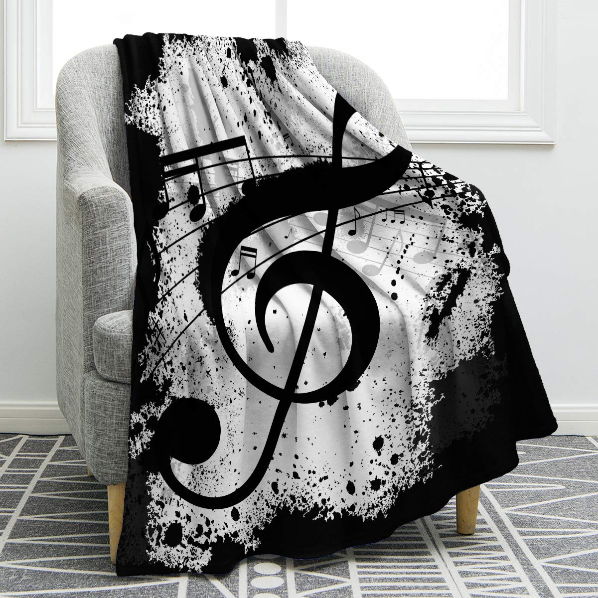 Jekeno Music Note Blanket Double Sided Print Throw Blanket Soft Comfortable For Sofa Chair Bed Office 50'X60'