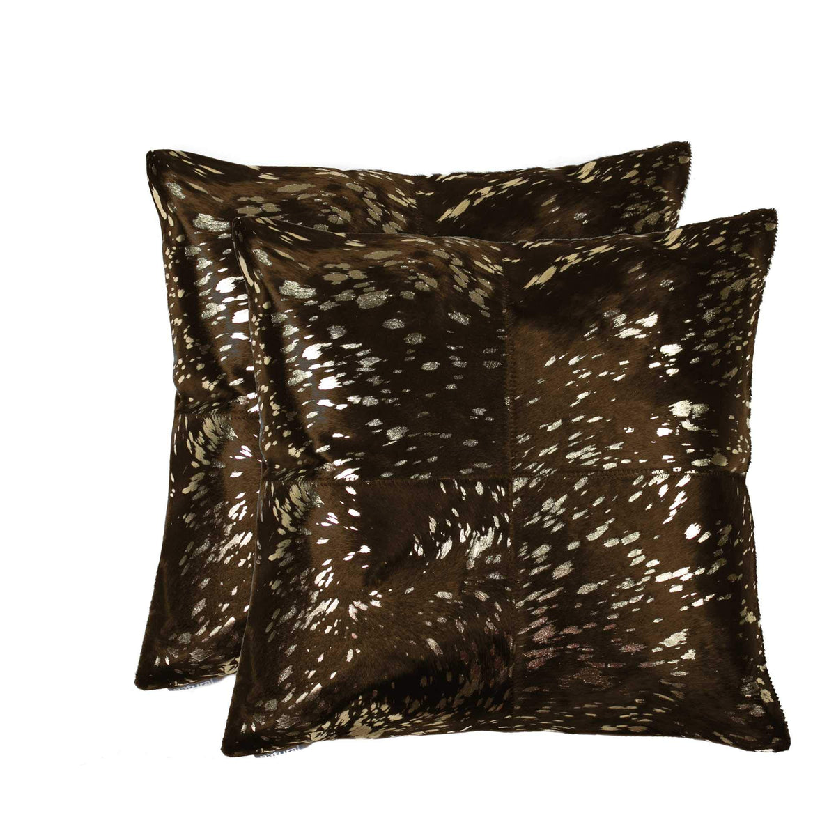 HomeRoots Cowhide, Microsuede, Polyfill 18' X 18' X 5' Gold and Chocolate 2 Pack Quattro Pillow