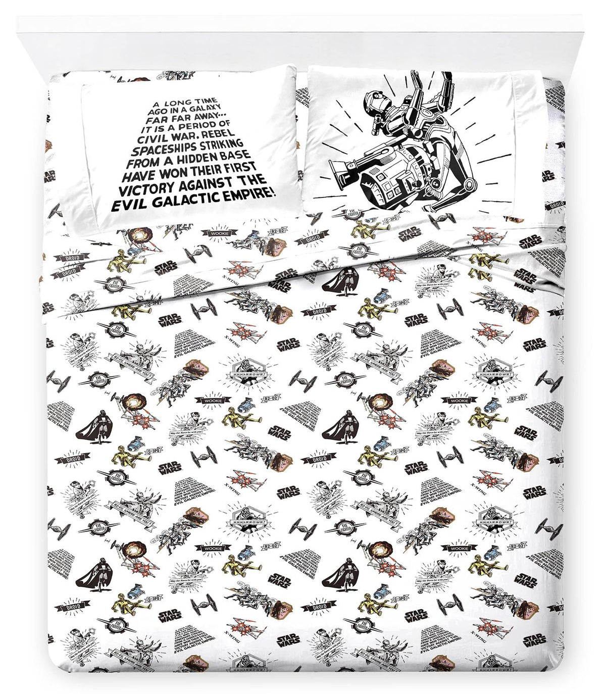 Jay Franco Star Wars Comic Book King Size Sheet Set - Super Soft 4 Piece Bedding Set - Microfiber Sheets Includes Reversible Pil