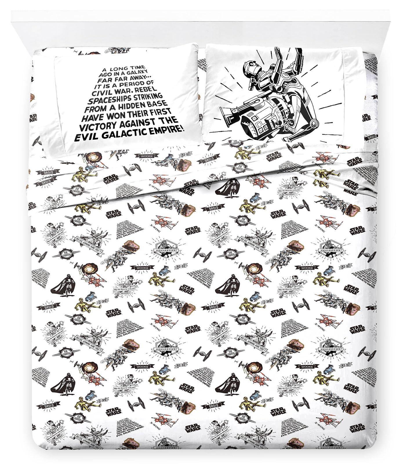 Jay Franco Star Wars Comic Book King Size Sheet Set - Super Soft 4 Piece Bedding Set - Microfiber Sheets Includes Reversible Pil