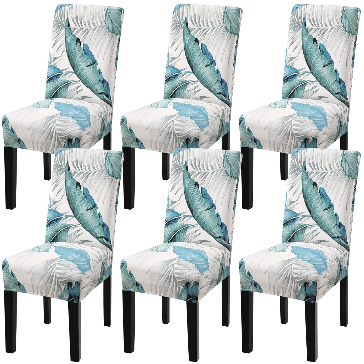 Fuloon Chair Covers For Dining Room 6 Pack, Solid Stretch Dining Chair Covers, Washable Kitchen Slip Covers, Parson Chair Covers Set Of 6 (Blue Leaf, 6 Pack)