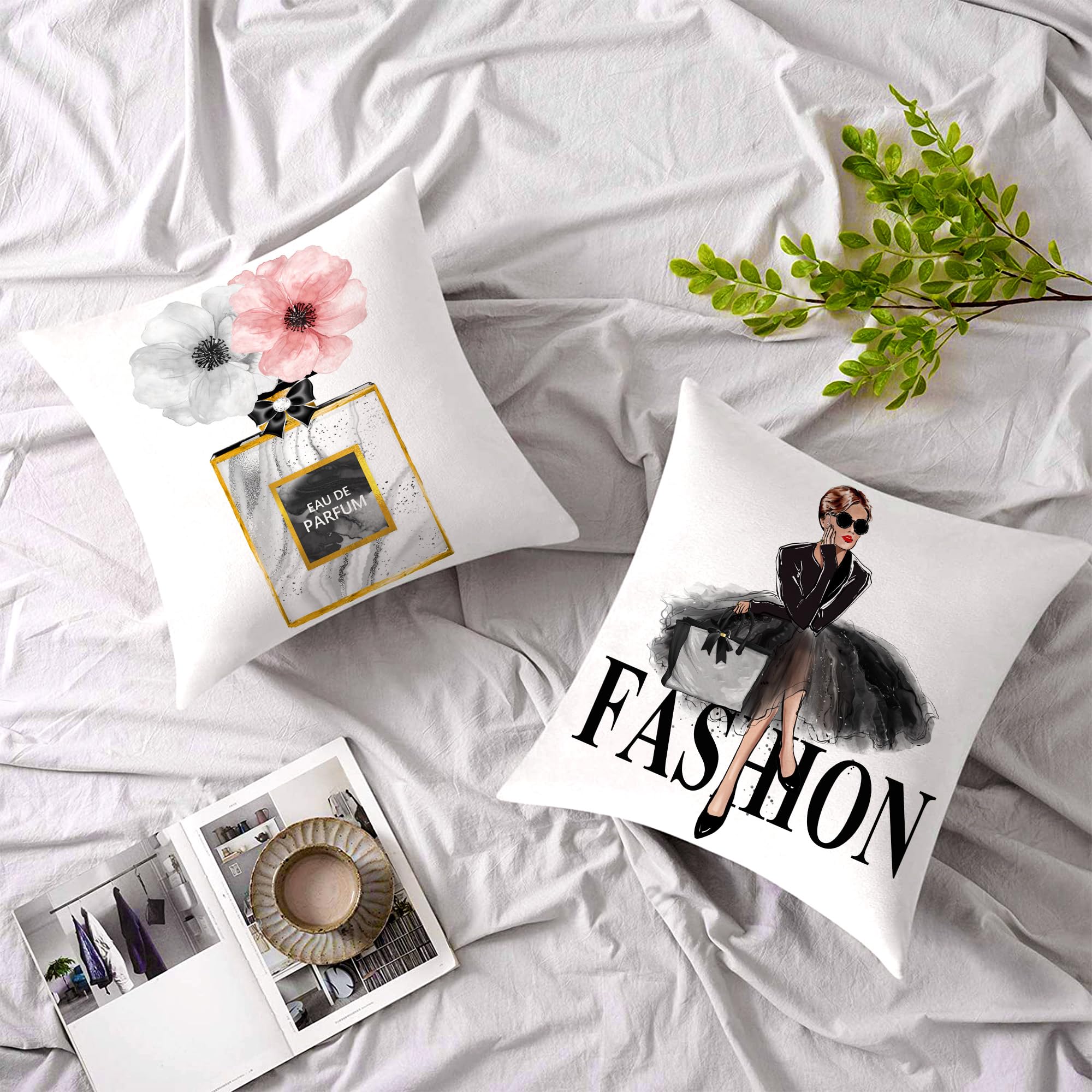 Fcozm Pink Gray Throw Pillow Covers Couch Bed Decorative Pillow Covers Fashion Handbag High Heels Flower Sofa Pillow Covers 18X1