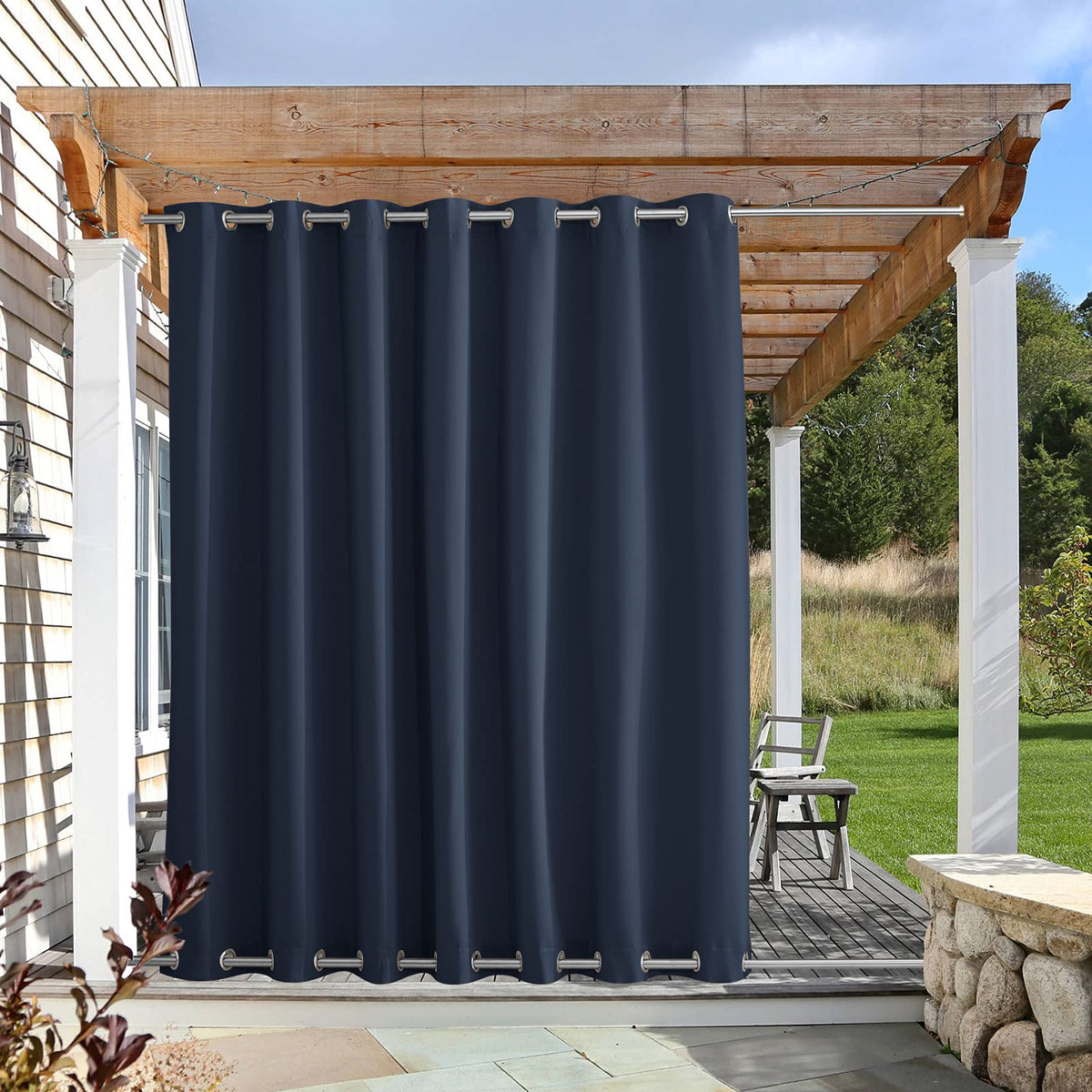 Nicetown Waterproof Patio Outdoor Curtain And Drape, Thermal Insulated Top And Bottom Grommet Keep Sun & Rain Out Blackout Indoo