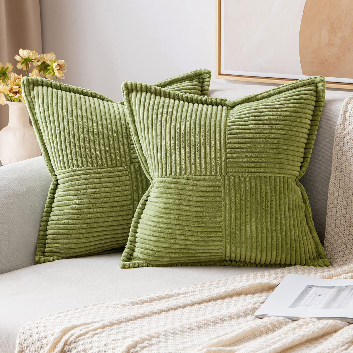 Miulee Corduroy Pillow Covers With Splicing Set Of 2 Super Soft Couch Pillow Covers Broadside Striped Decorative Textured Throw