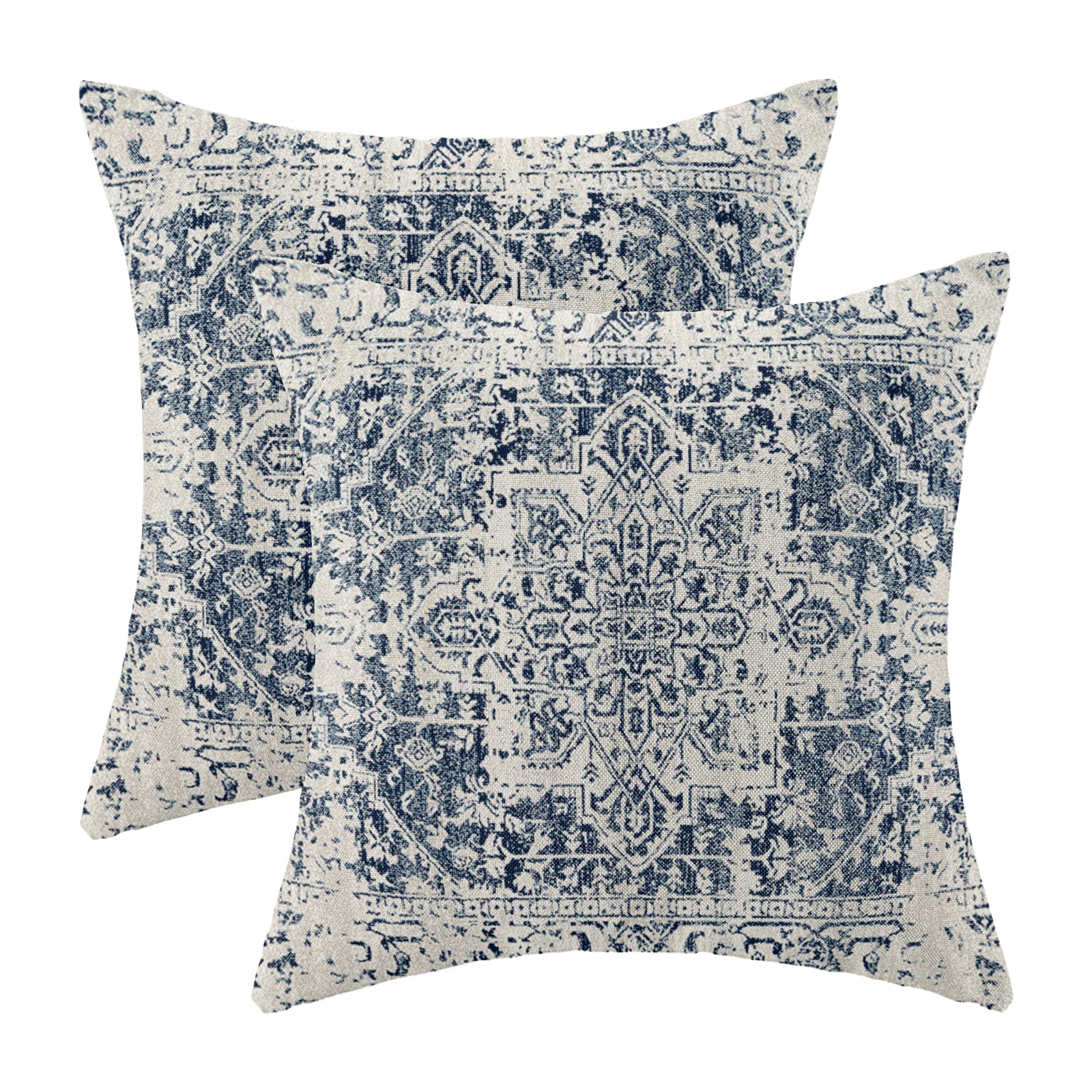 Gohdiwh Boho Pillow Covers 16X16 Set Of 2, Ethnic Design Decorative Throw Pillows Linen Blue Carpet Pattern Farmhouse Cushion Pi