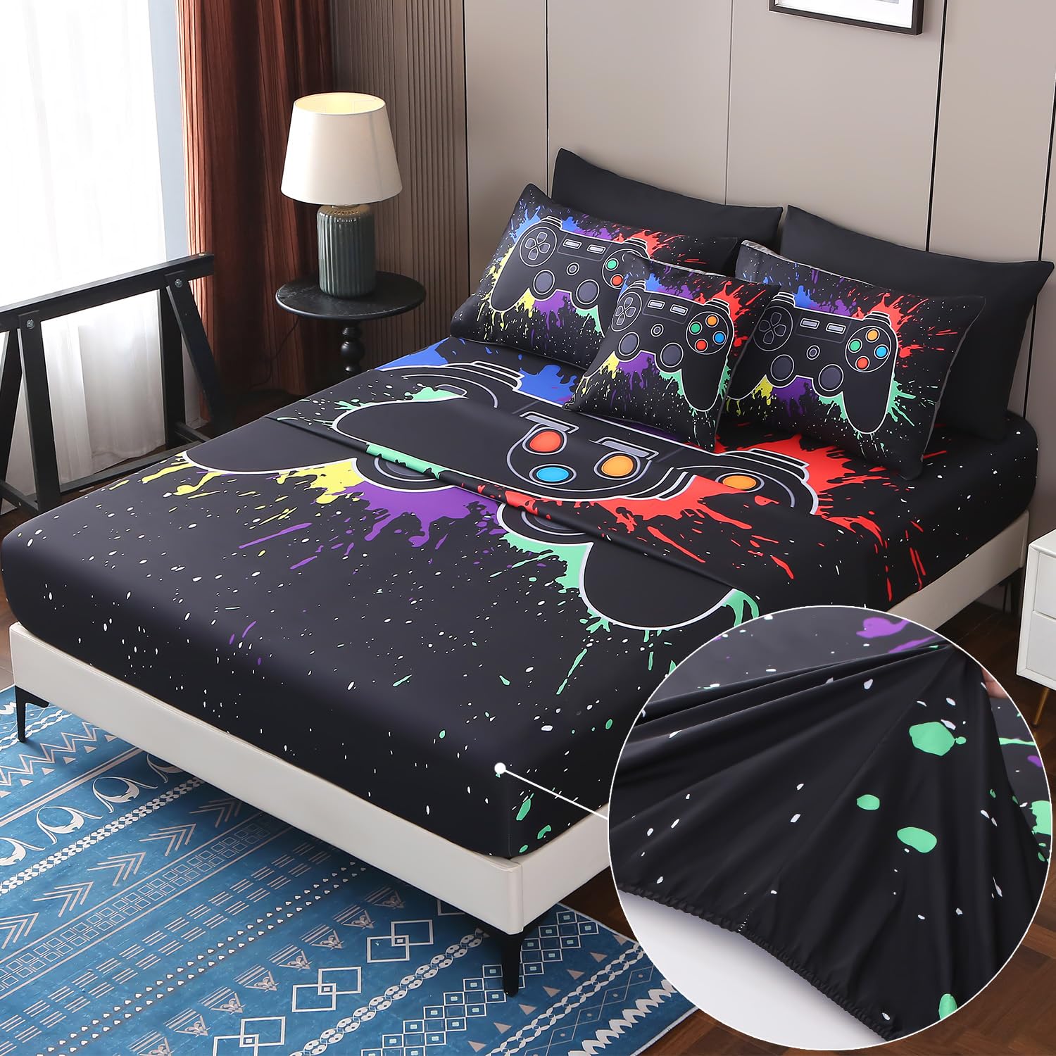 Jqinhome Full Gamer Comforter Sets For Boys,8 Piece Bed In A Bag 3D Video Game Bedding -All Season Microfiber Gamer Bedding Sets