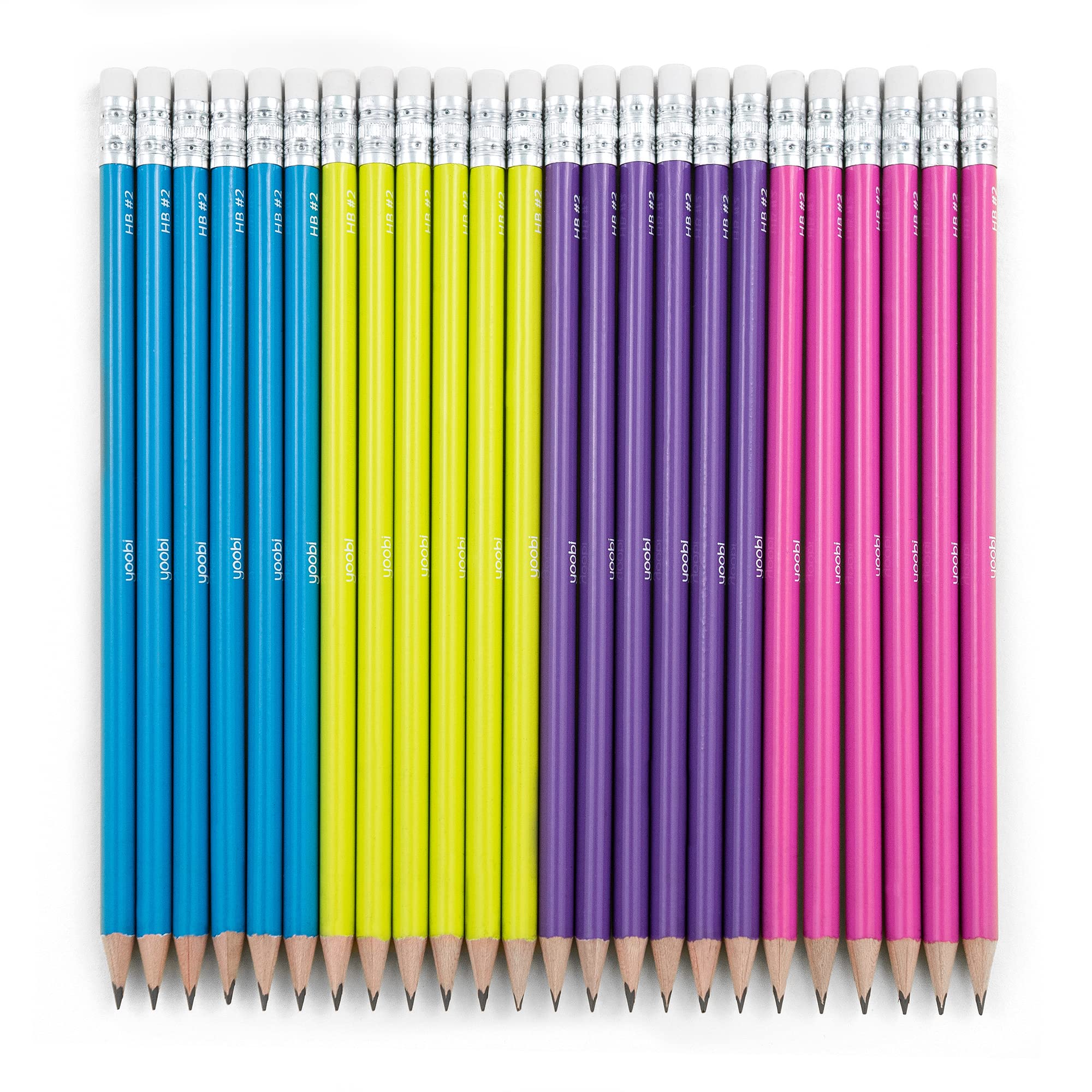 Yoobi No. 2 Pencils, Pre-Sharpened In Bright Colors, Pink, Purple, Blue And Yellow Pencils, Fun School Supplies For Kids, Teens