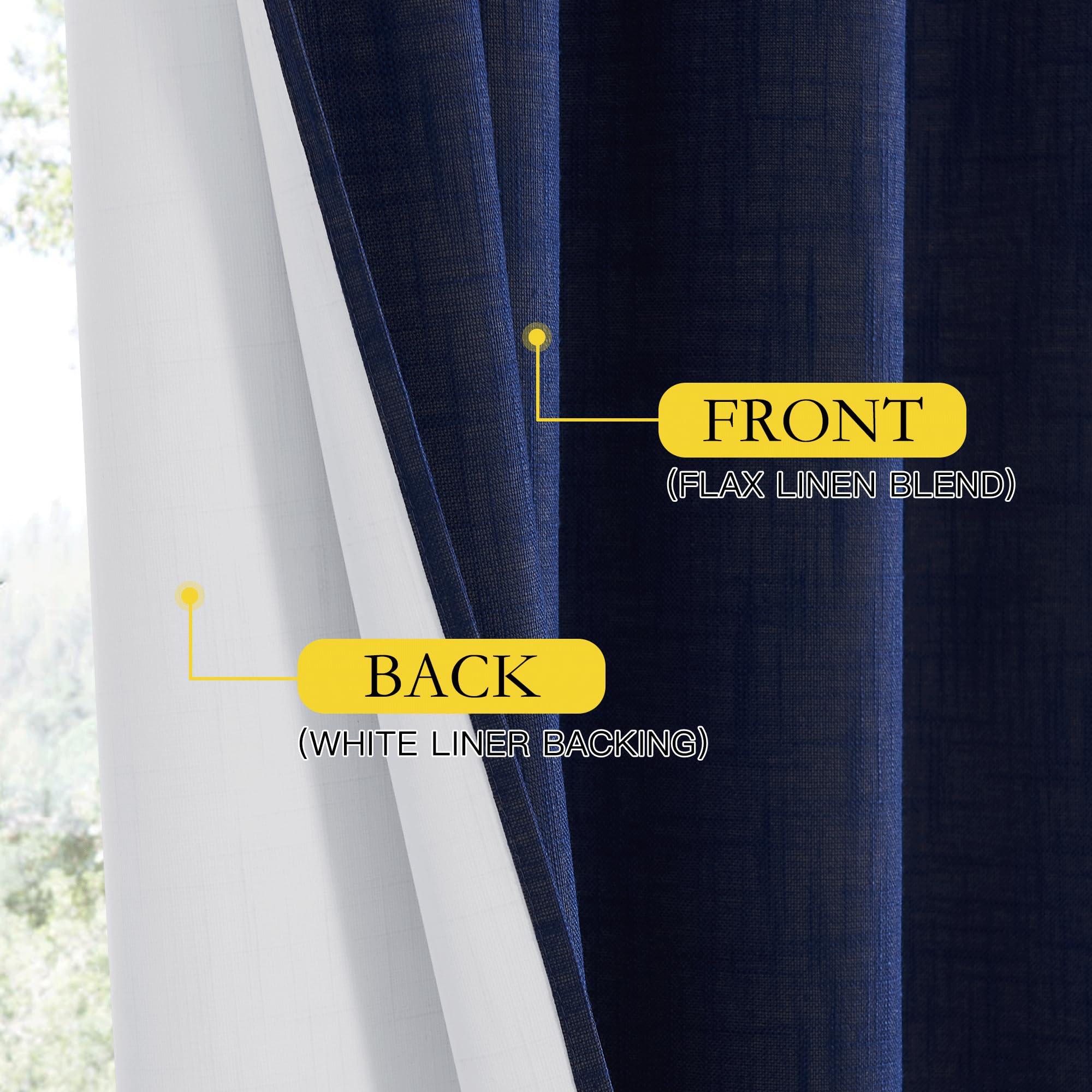 Nicetown 100% Absolutely Blackout Linen Curtains With Thermal Insulated White Liner, Dark Blue, 52' Wide, 2 Pieces, Privacy Vertical Window Drapes For Office Laundry Living Room Windows 84 Inch Long