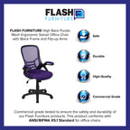 Flash Furniture Porter High-Back Swivel Office Chair with Adjustable Lumbar Support and Seat Height, Ergonomic Mesh Desk Chair with Flip-Up Armrests, Purple/Black