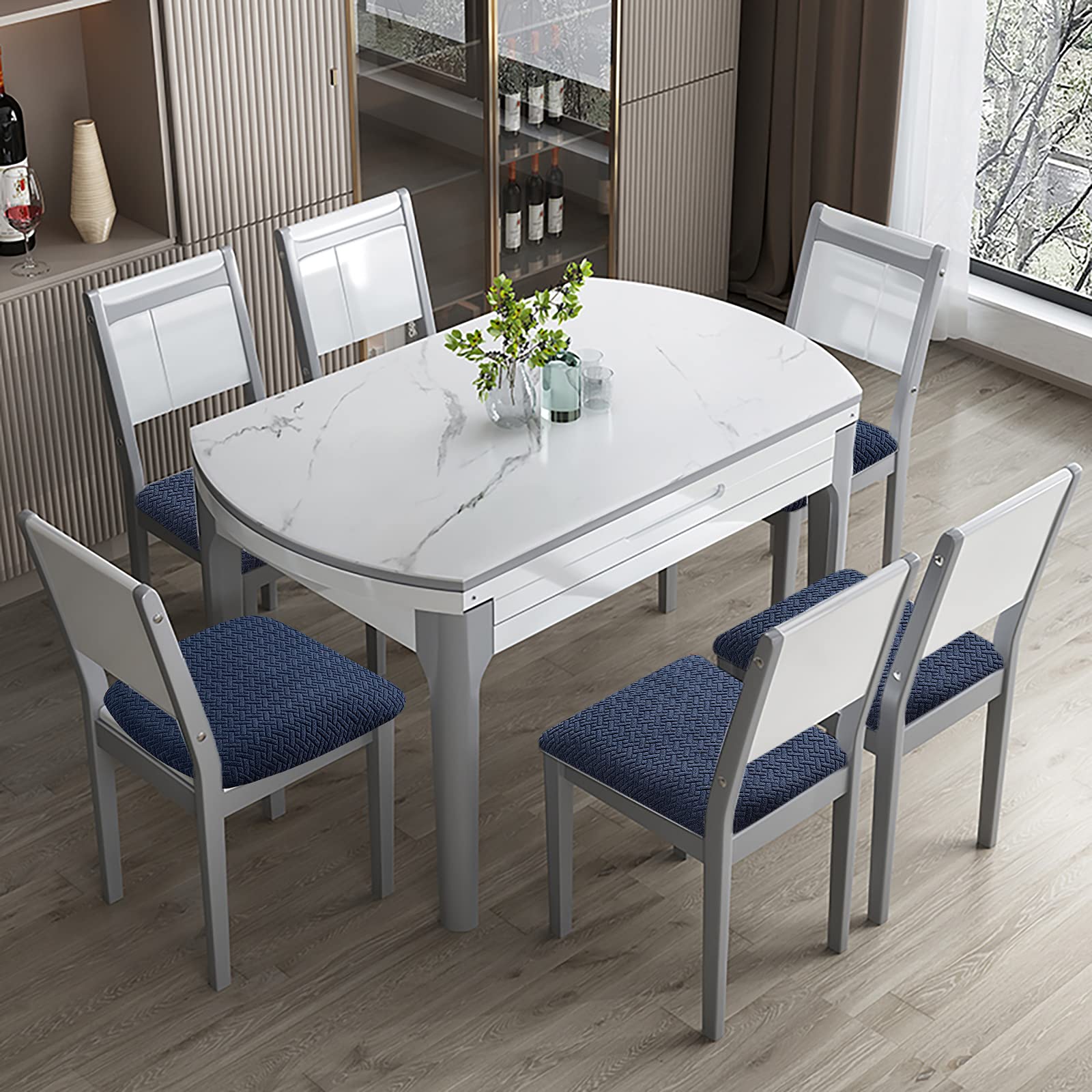 Genina Waterproof Seat Covers For Dining Room Chairs Covers Dining Chair Seat Covers Kitchen Chair Covers Slipcovers (Navy Blue, 2 Pcs)