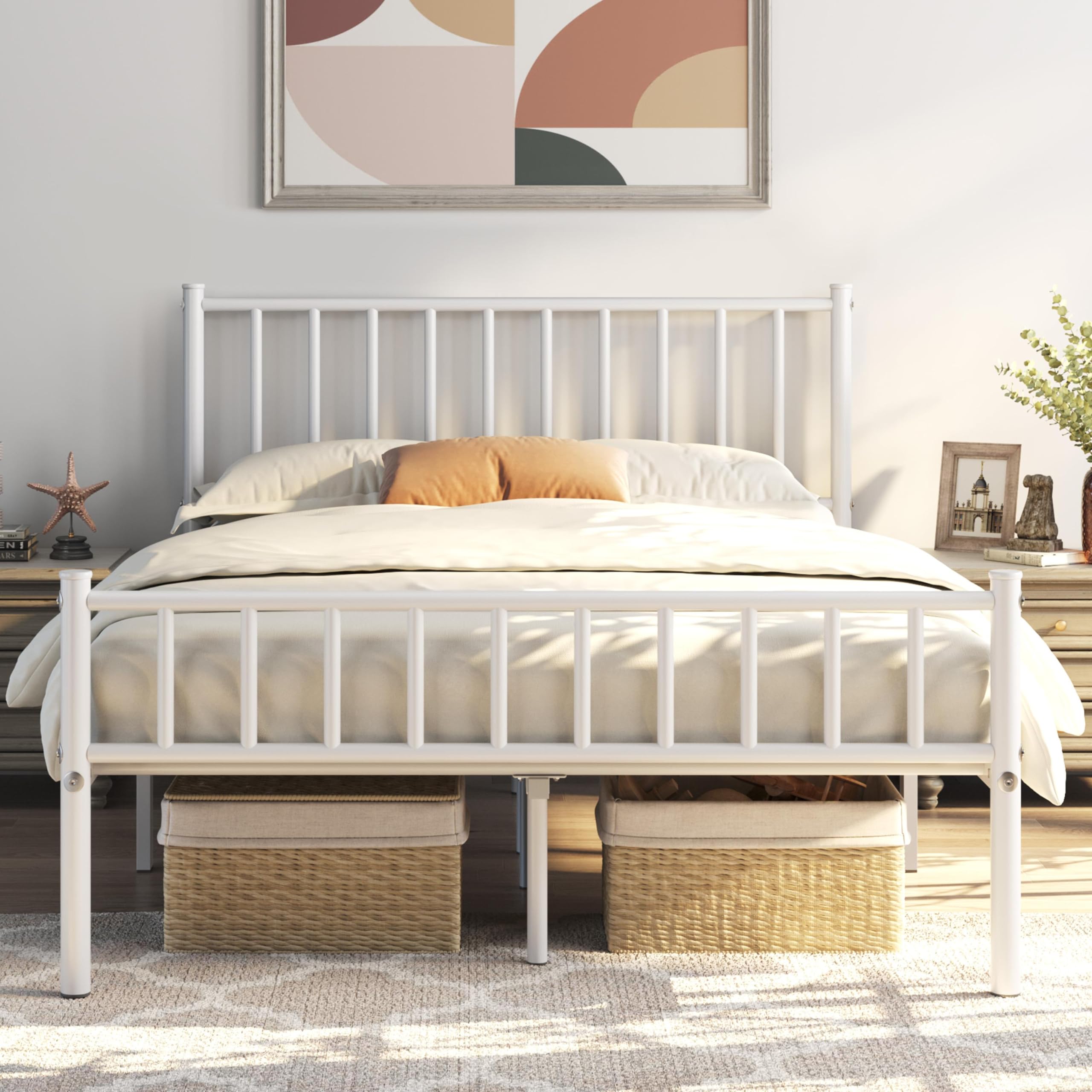 Yaheetech 14 Inch Full Size Bed Frame Metal Platform Bed with Spindle Headboard Footboard/Mattress Foundation/No Box Spring Need