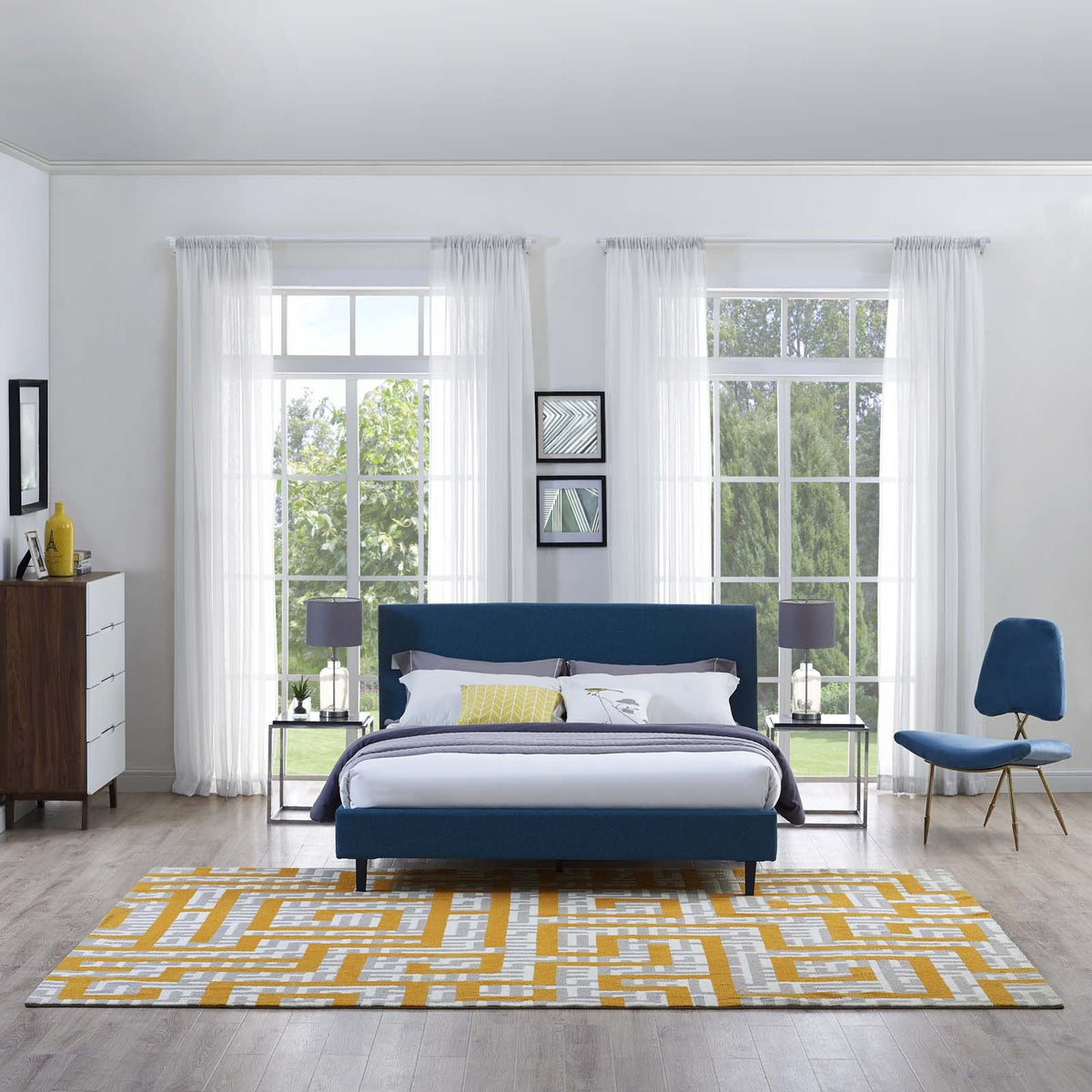 Modway Nahia Geometric Maze 8X10 Area Rug In Ivory, Light Gray And Banana Yellow