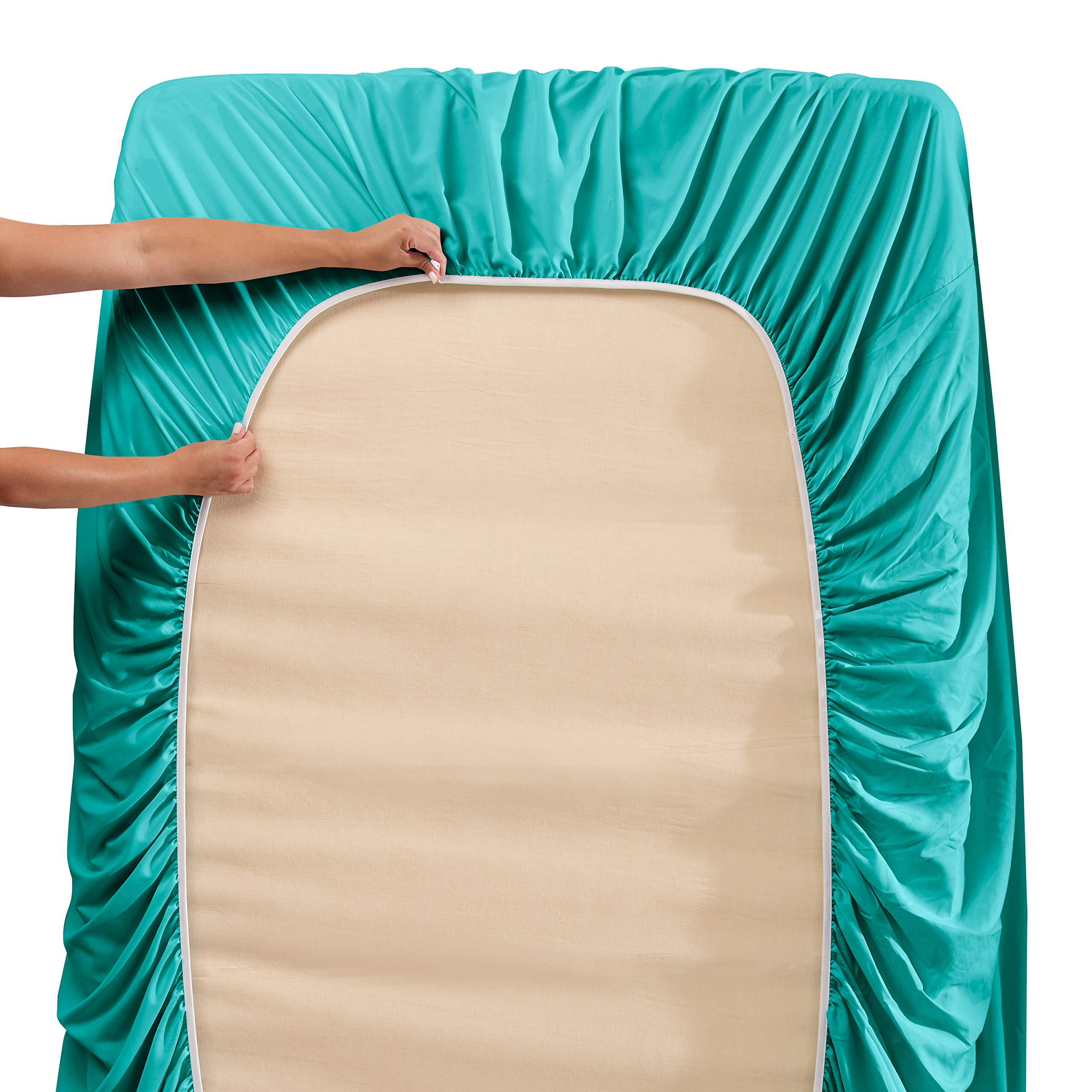 Nestl Extra Twin Deep Pocket Sheets Set - 4 Pc Soft Microfiber Twin Sheets Deep Pocket - Fade Resistant Bedding Sheets & Pillowcases - Twin, Teal Blue/Green