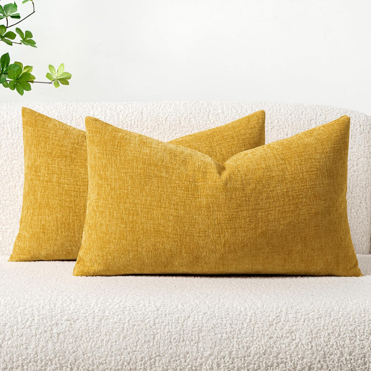 Miulee Pack Of 2 Mustard Yellow Throw Pillow Covers 12X20 Inch Soft Chenille Pillow Covers For Sofa Living Room Couch Solid Dyed