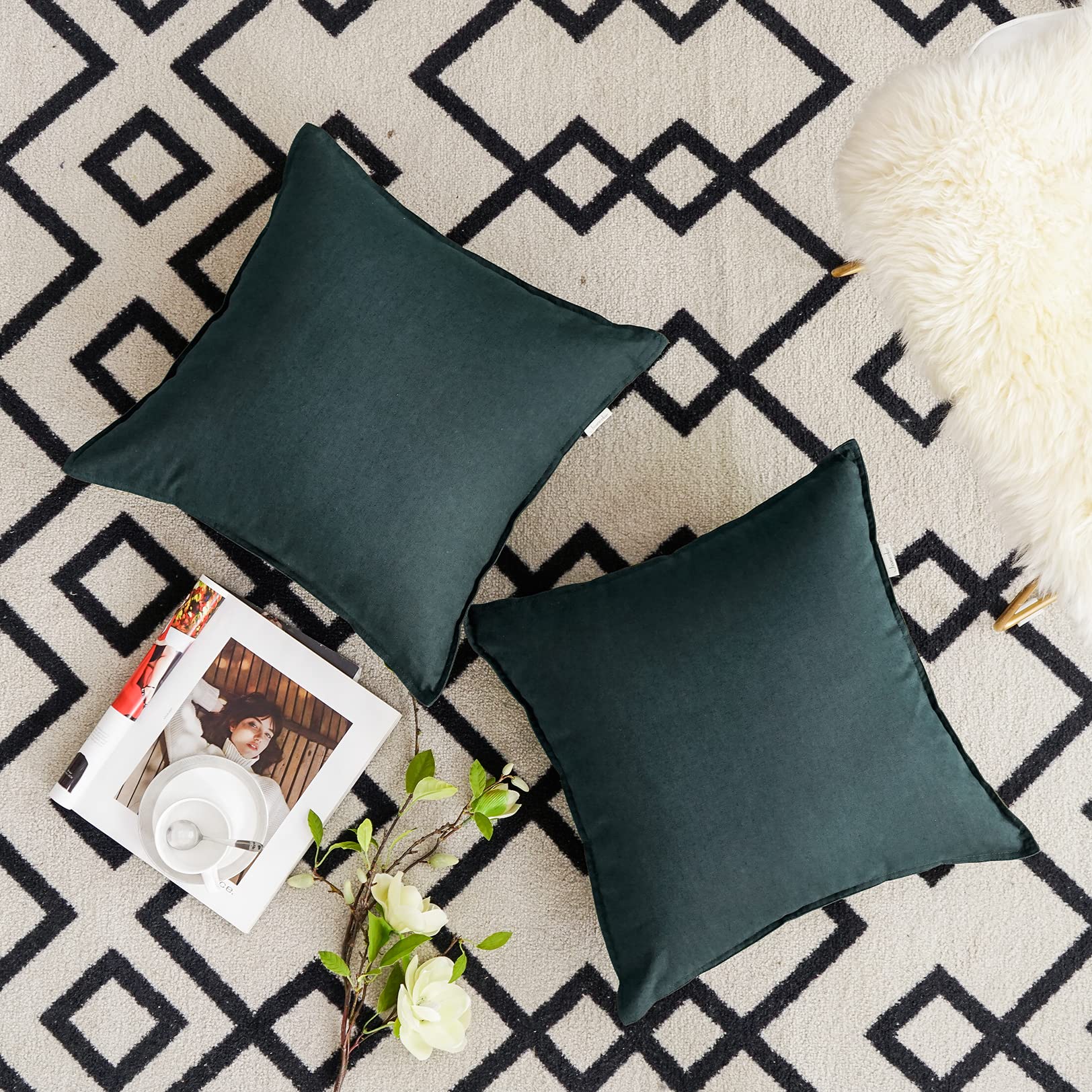 Jeanerlor 18''X18'' Solid Cotton Linen Decoration Throw Pillow Case With Zipper Euro Sham Cushion Case Cool Pillow Cover Delicat