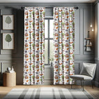 Ambesonne Forest Window Curtains, Doodle Woodland Creatures As Honey Bear Rabbit Fox And Raccoon In Nature Habitat, Lightweight