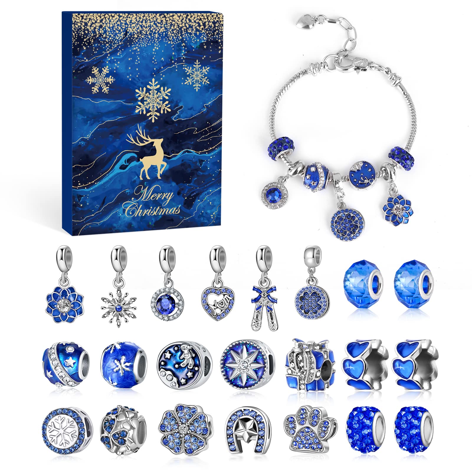 MJartoria Advent Calendar 2024 for Women-Royal Blue Jewelry 24 Days Christmas Countdown-Inclued Royal Blue Snowflake Metal Charm