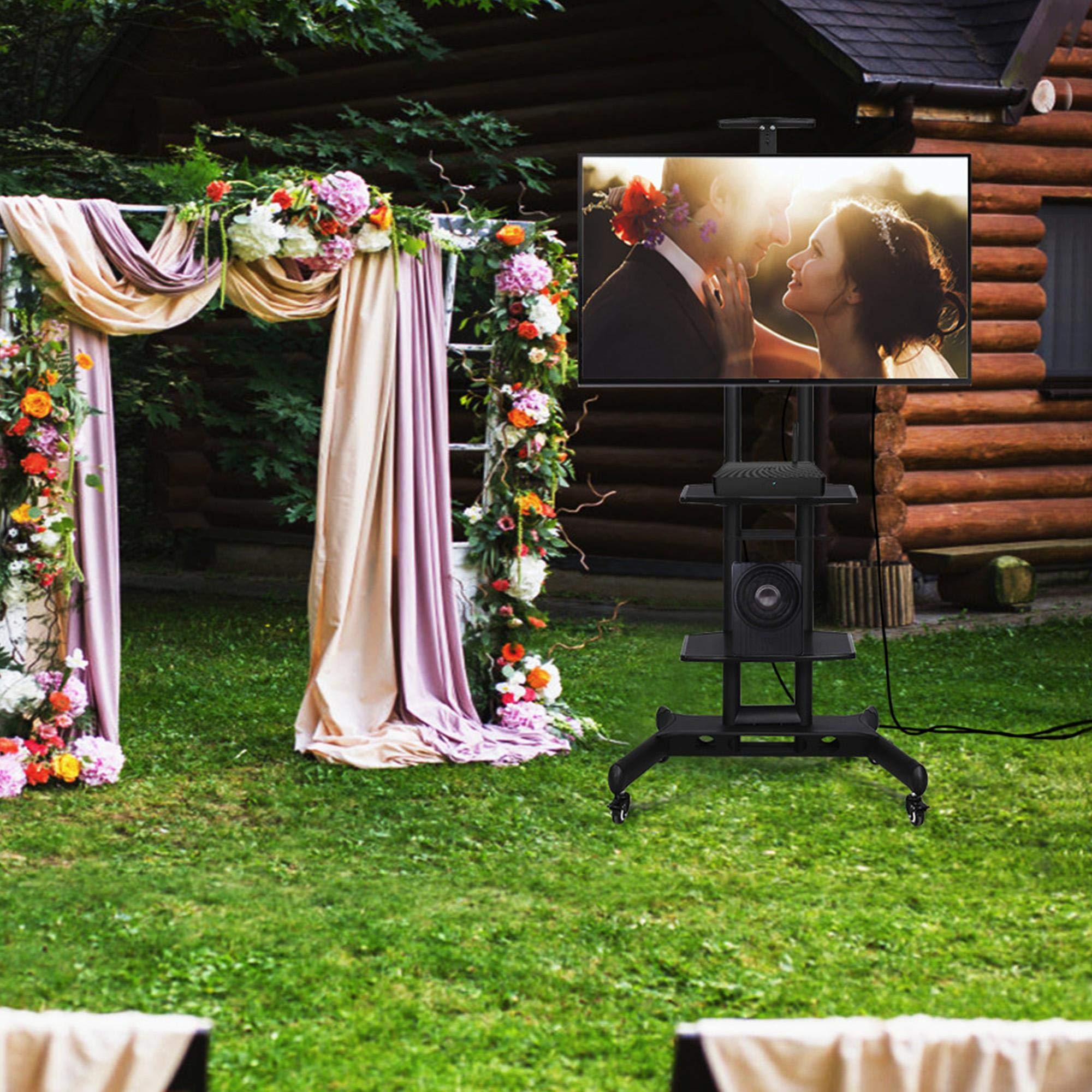 Yaheetech Mobile Tv Stand With Wheels, Adjustable Rolling Tv Cart For 32 To 75 Inch Lcd Led Screen Tv W/Storage Shelves And Heavy Duty Base, Holds Up To 110 Lbs, Max Vesa 600X400Mm