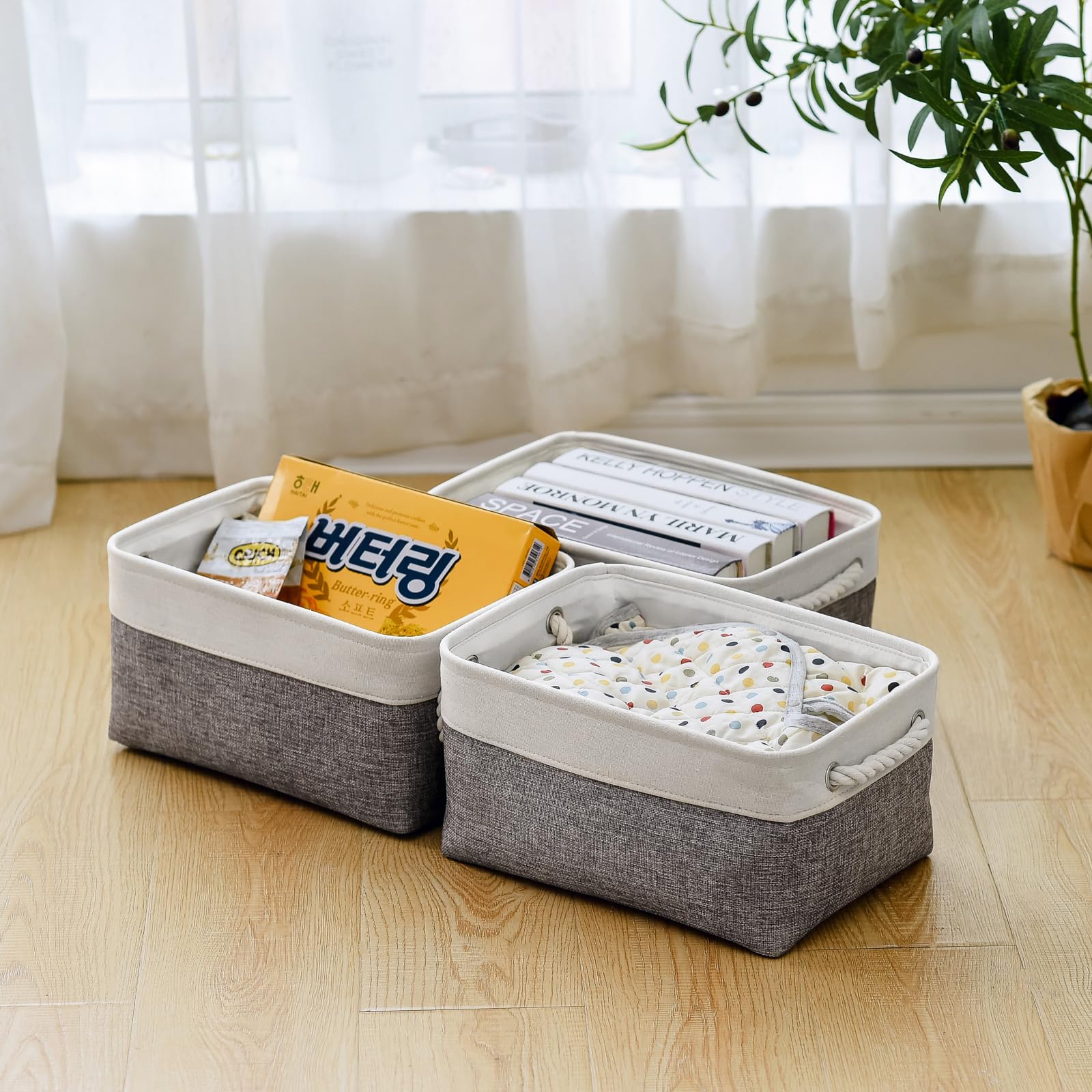 Thewarmhome Organization And Storage Basket For Shelves - 1 Pack 14X10X6.7 Inch Collapsible Storage Bins, Fabric Storage Cubes F