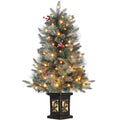 GAOMON 3ft Christmas Tree Pre-Lit Artificial Christmas Tree with Snowflake Base, Flocked Snow 78 Warm White LED Lights 8 Lightin