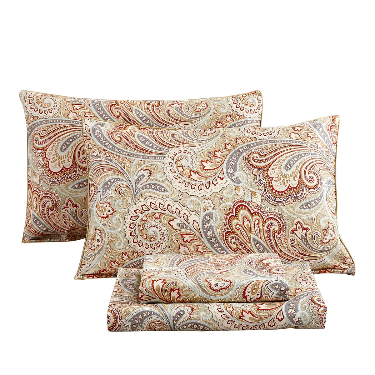 Rynghipy Luxury Floral Print Sheets Sets Silky Long Staple Egyptian Cotton Flowers Khaki Bedding Sheet Collections (Khaki,Queen